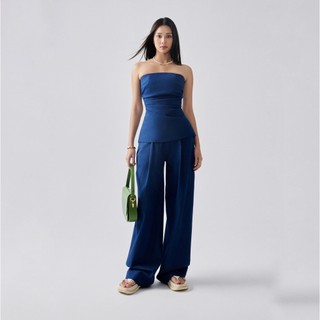 Reina - áo strapless top - reina pleated wide-leg denim pants