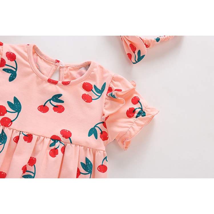 Body váy hình quả chery bé gái kèm nơ tóc siêu đáng yêu