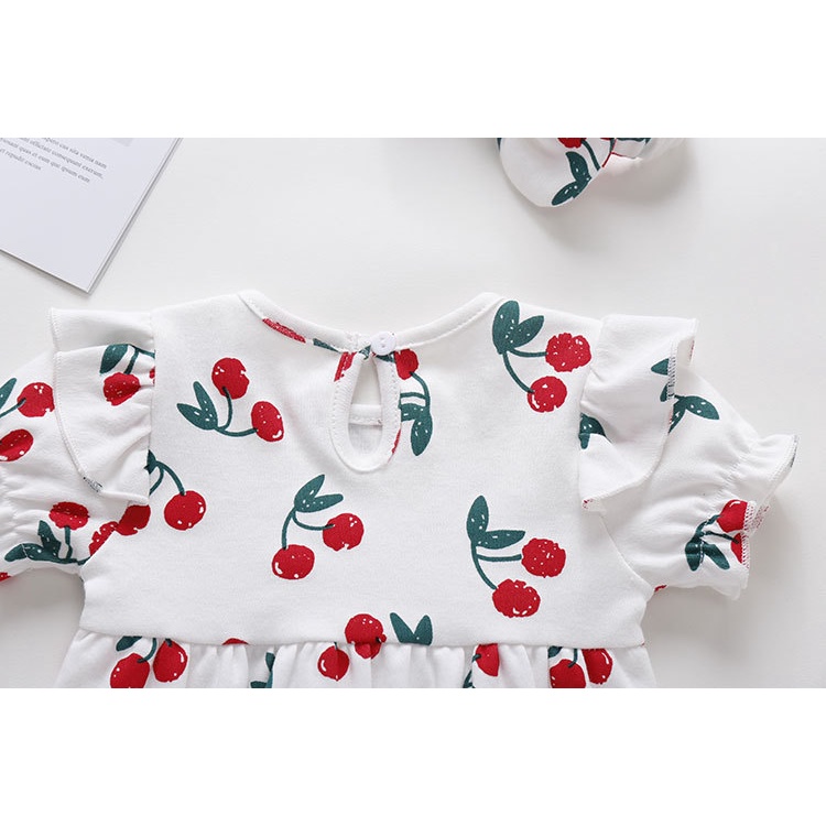 Body váy hình quả chery bé gái kèm nơ tóc siêu đáng yêu