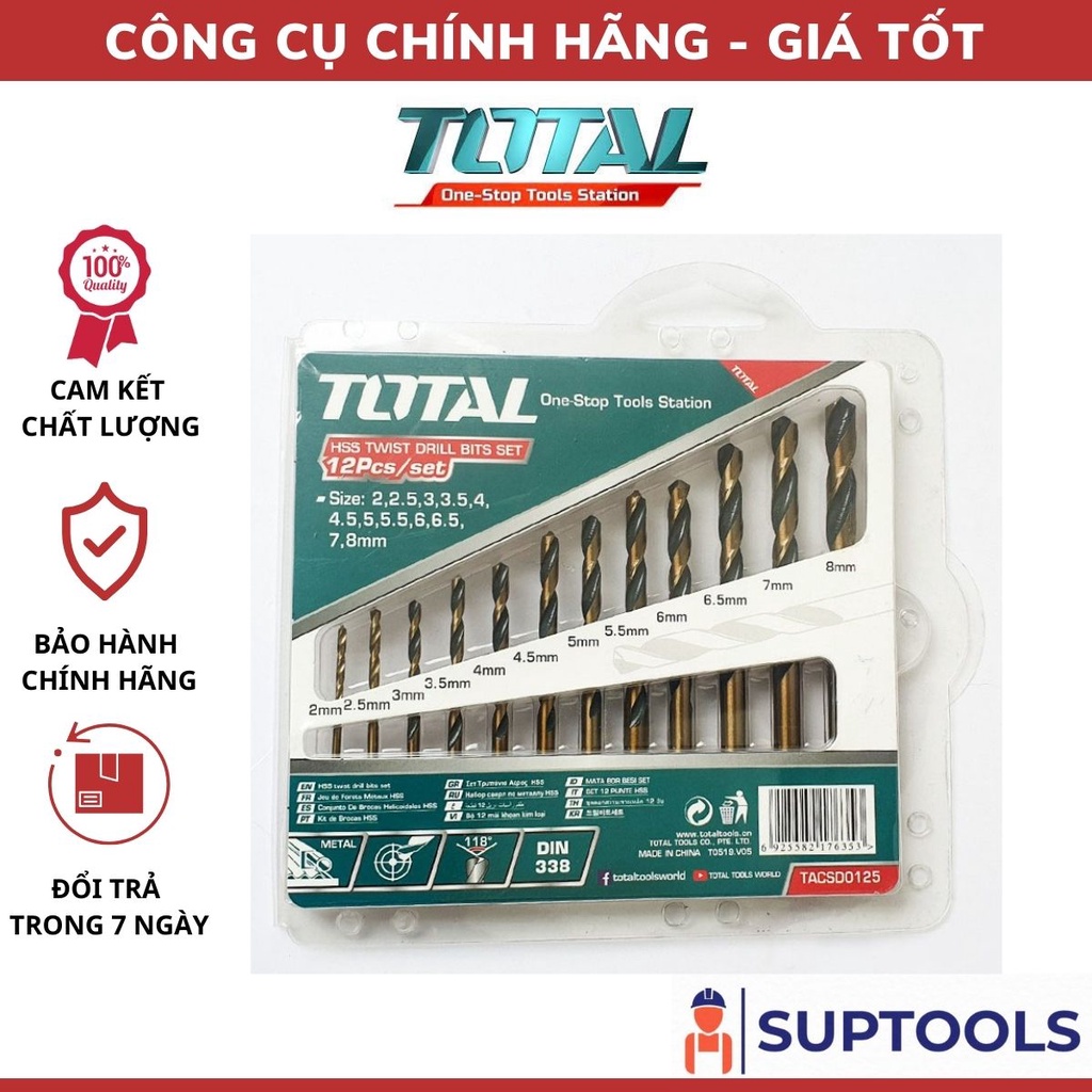 TOTAL Bộ 12 mũi khoan kim loại TACSD0125 [Chính Hãng 100%]