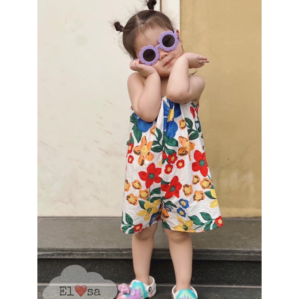 Váy Bé Gái - Jumpsuit Họa Tiết Hoa Lá Dáng Cộc xinh xắn cho bé từ 1-5 Tuổi