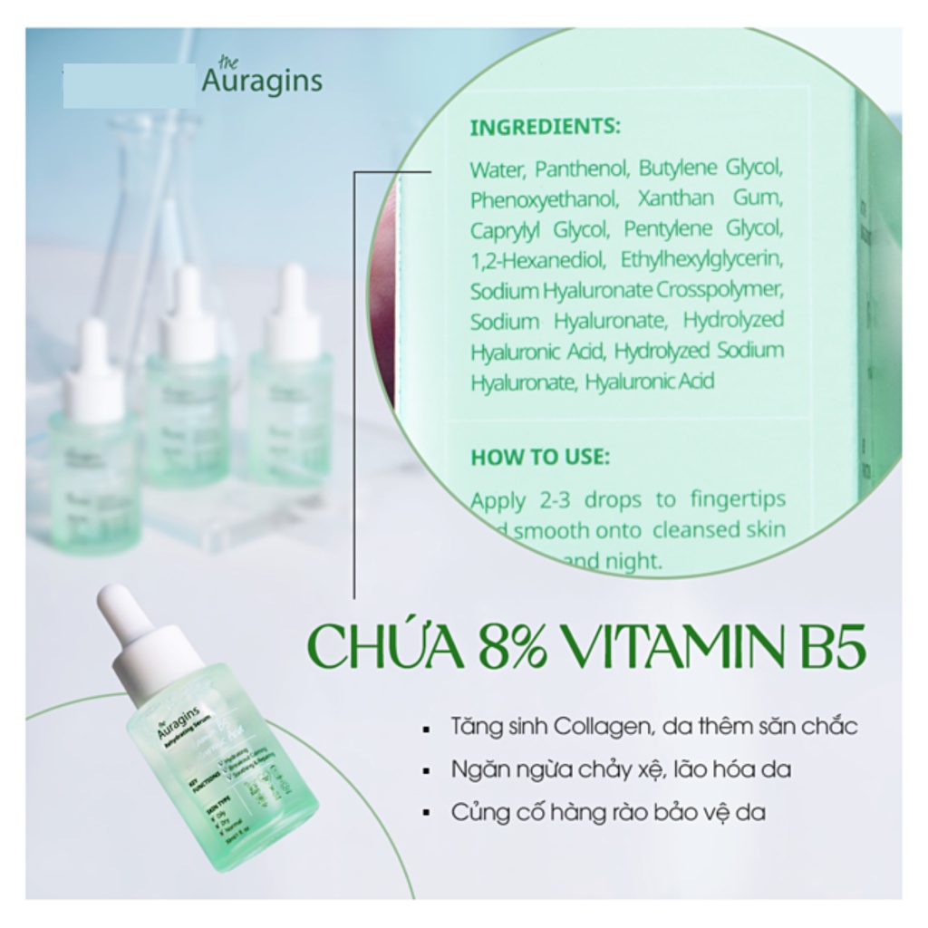 Tinh Chất Cấp Ẩm The Auragins Vitamin B5 + Hyaluronic Acid Rehydrating Serum