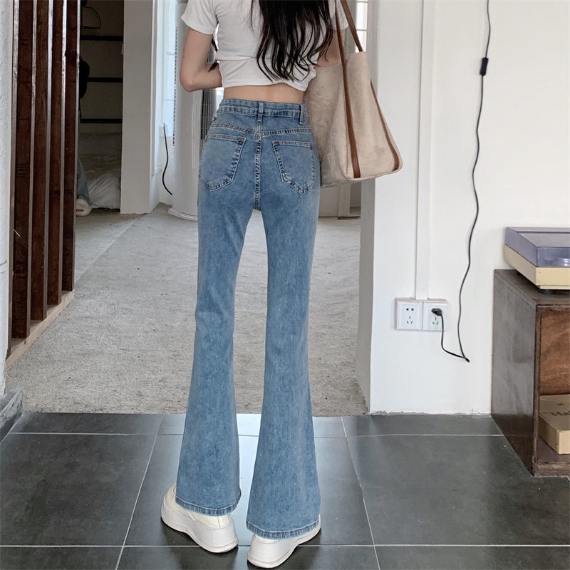 Quần Jean Ống Loe Lưng Cao Cột Dây Màu Sáng Thời Trang Mùa Hè Hàng Mới 2023 Dành Cho Bạn Nữ