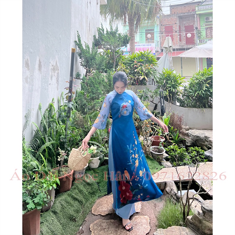 Áo Dài Cách Tân Nữ Dáng Suông Von Hình In VH03
