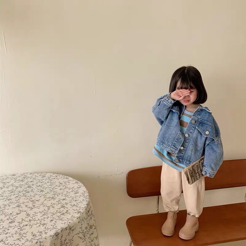 Áo khoác jean cho bé trai và bé gái tay dài phong cách ulzzang Hàn Quốc