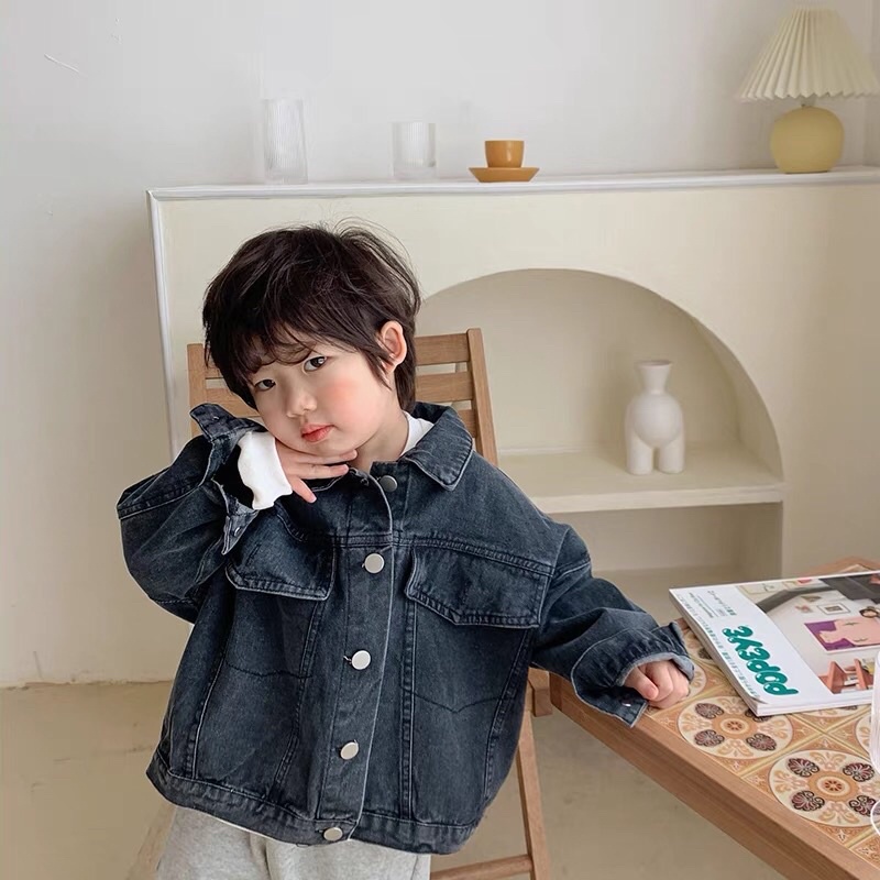 Áo khoác jean cho bé trai và bé gái tay dài phong cách ulzzang Hàn Quốc