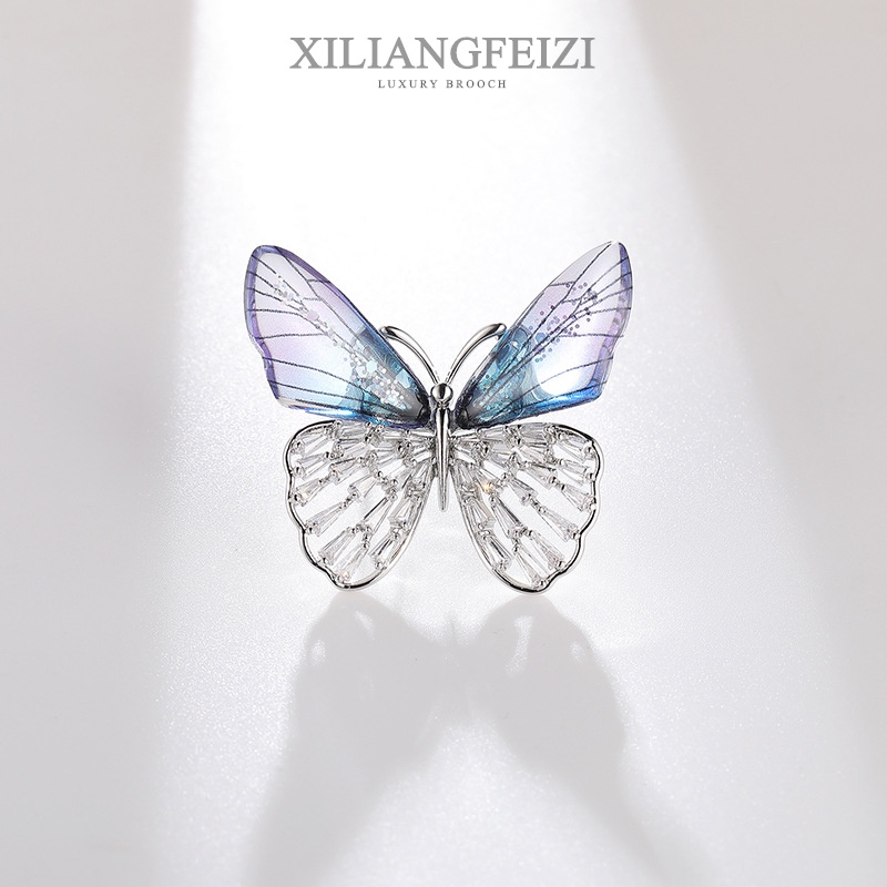 XILIANGFEIZI Ghim Cài Áo Hình Cánh Bướm Bằng Acrylic Trong Suốt Đính Đá Zircon Thời Trang Cho Nữ