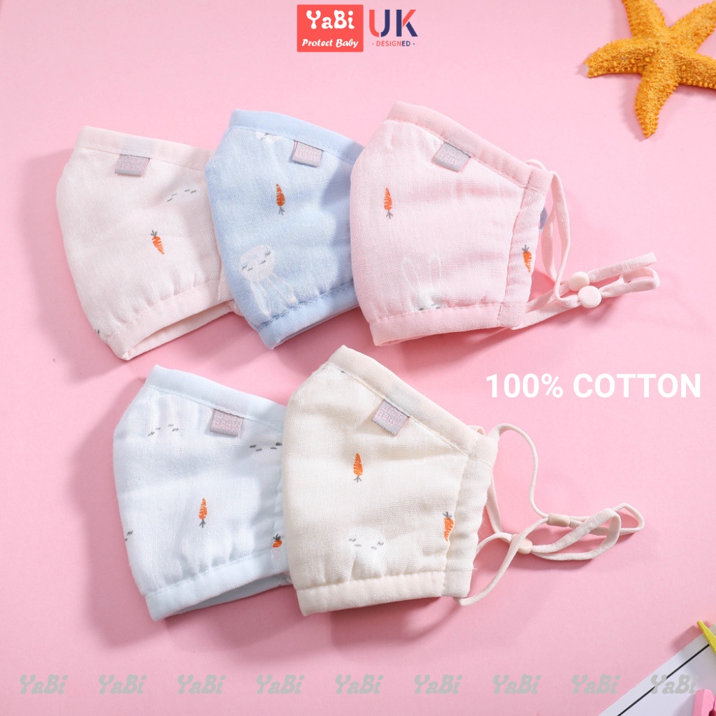 Khẩu trang vải cho bé 3D với 4 lớp chống bụi có nút chỉnh quai đeo dùng cho bé 1-8 tuổi