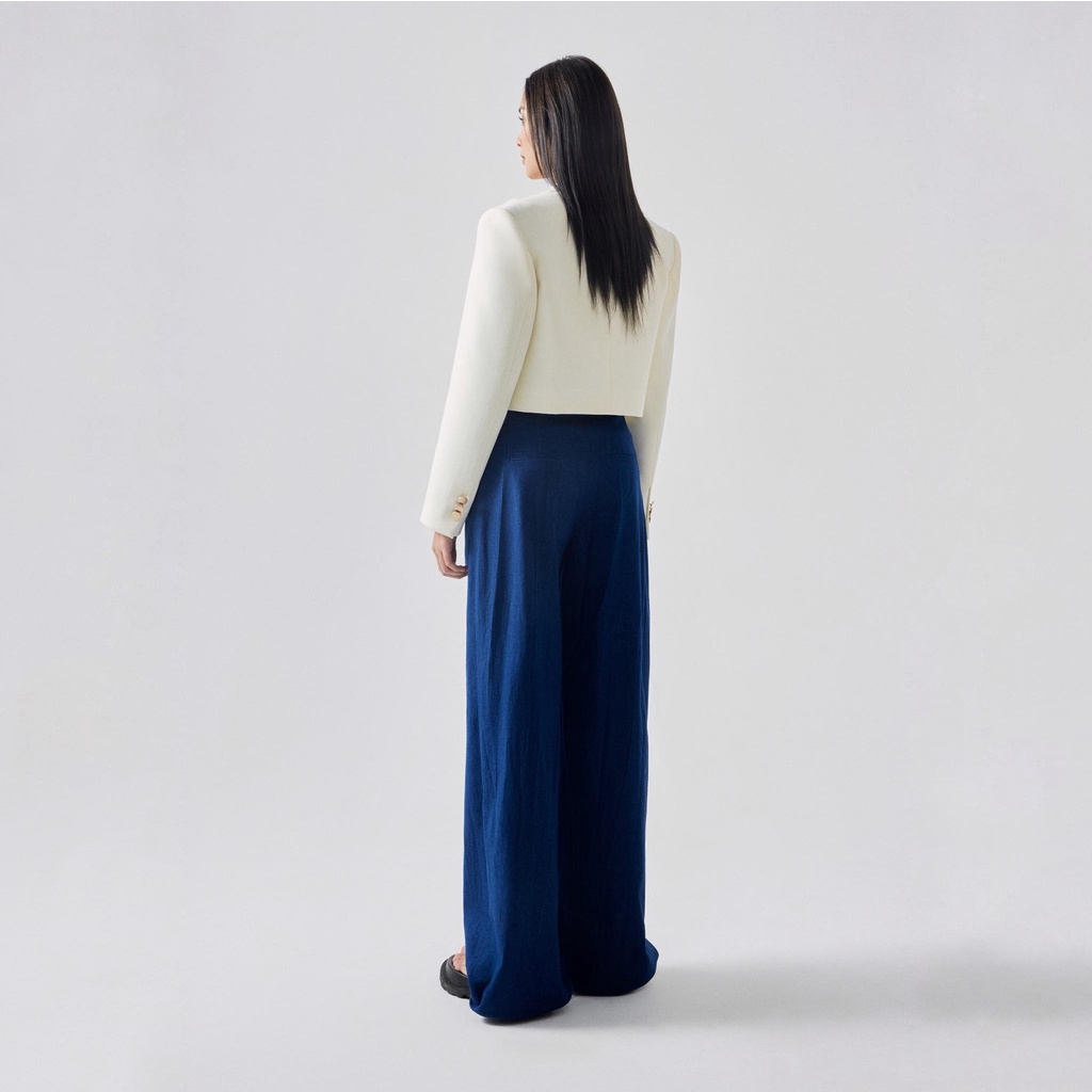 REINA - Cropped twill blazer - The Daily ribbed stretch-cotton tank - Reina Pleated Wide-leg Denim Pants