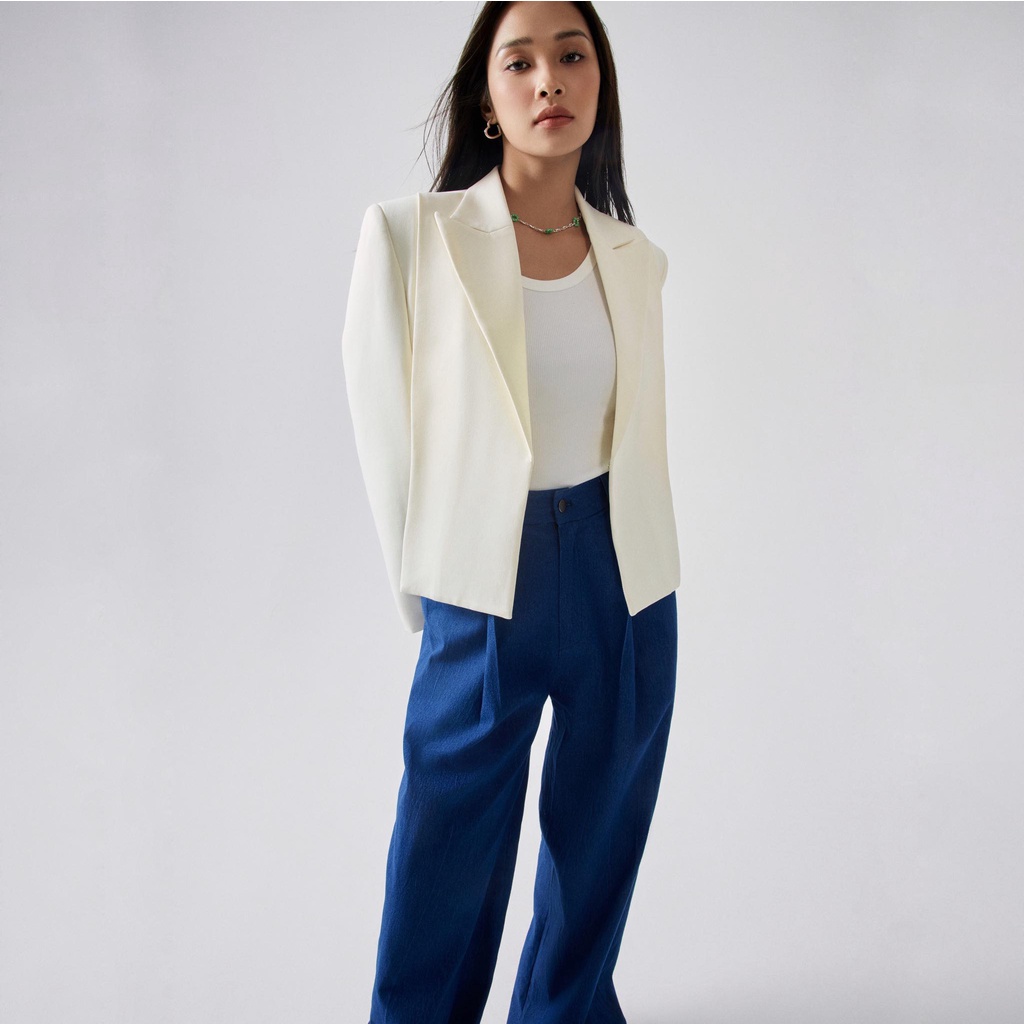 REINA - Cropped twill blazer - The Daily ribbed stretch-cotton tank - Reina Pleated Wide-leg Denim Pants