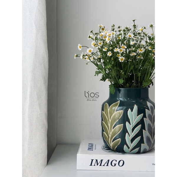 Bình gốm trang trí/ cắm hoa hoa văn độc đáo màu đen- Bình gốm cao cấp Lios Home Decor