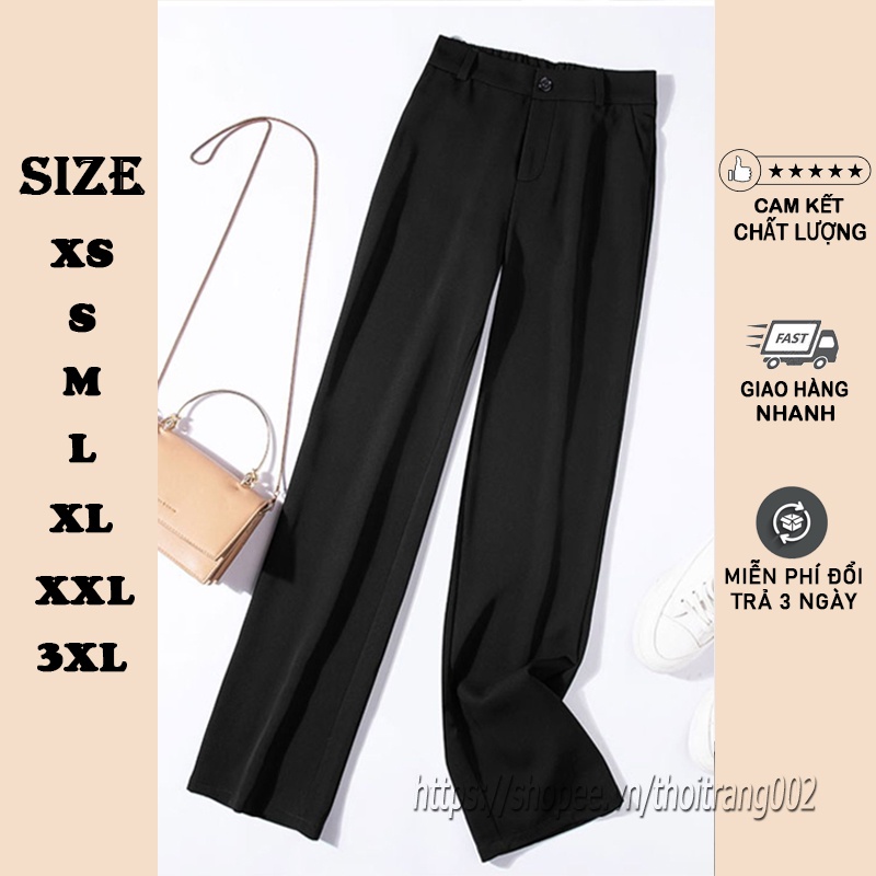 Quần ống rộng suông nữ quần tây nữ lưng cao bigsize màu đen dáng dài chất dày cao cấp culottes khóa trước co giãn