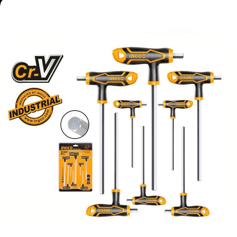 ĐỒ NGHỀ INGCO Bộ 8 chìa lục giác tay cầm chữ T HHKT8081 (Cam kết Chính Hãng 100%)