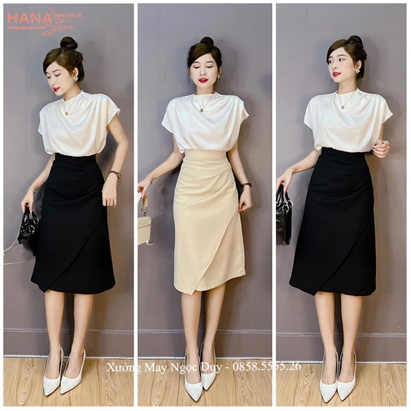 Áo sơ mi nữ kiểu nhún vai tay cánh dơi phong cách Hàn Quốc - Áo sơ mi công sở tiểu thư chất vải Lụa mềm mát mặc hẹn hò