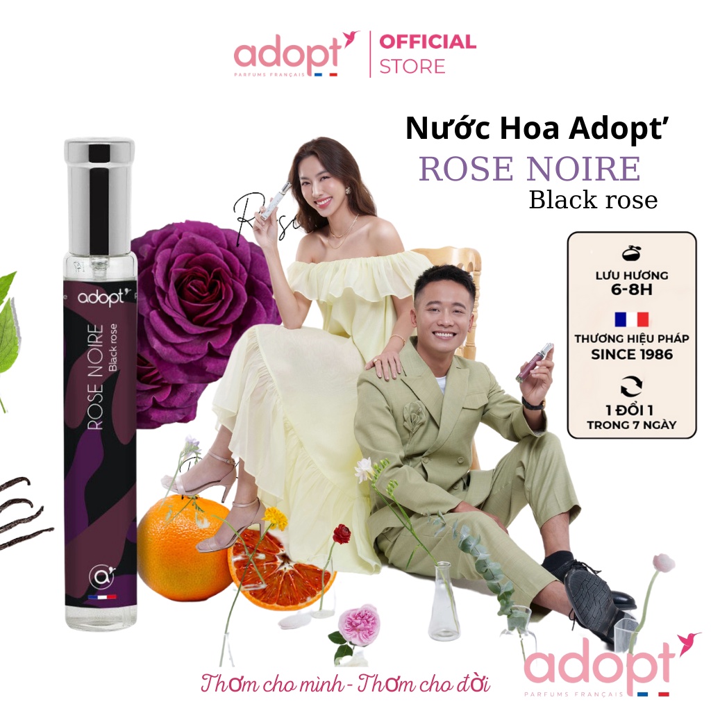 adopt nước hoa pháp, nước hoa nữ hương thơm hoa hồng lôi cuốn ngọt ngào gợi cảm Rose Noire dung tích 30ml