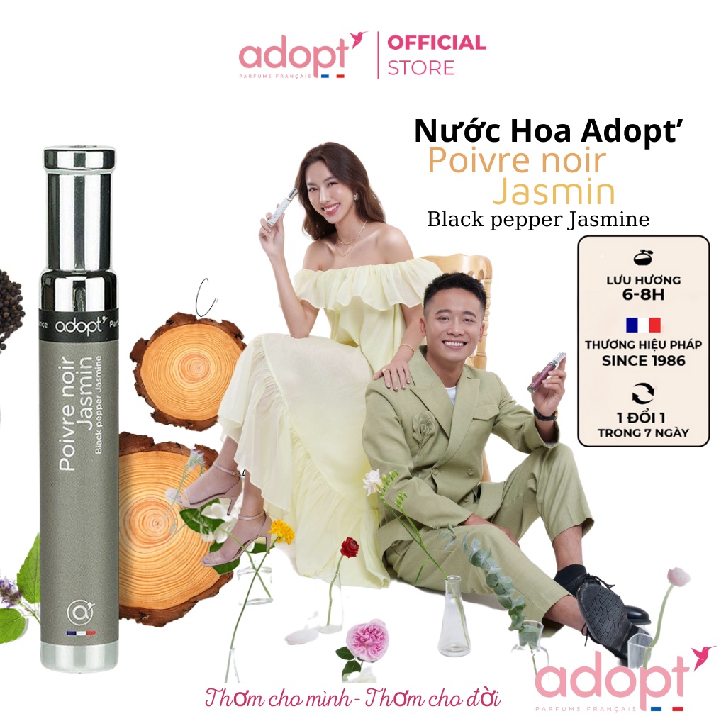 Nuoc hoa nam,nước hoa chính hãng adopt, hương thơm ấm áp Poivre Noir Jasmin phong cách trẻ trung nam tính dung tích 30ml