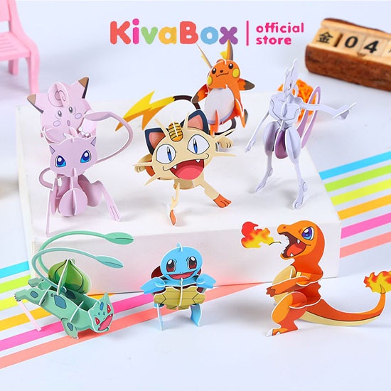 Mô hình lắp ráp Pokemon 3D Kivabox bằng giấy cứng 10 nhân vật Pokemon