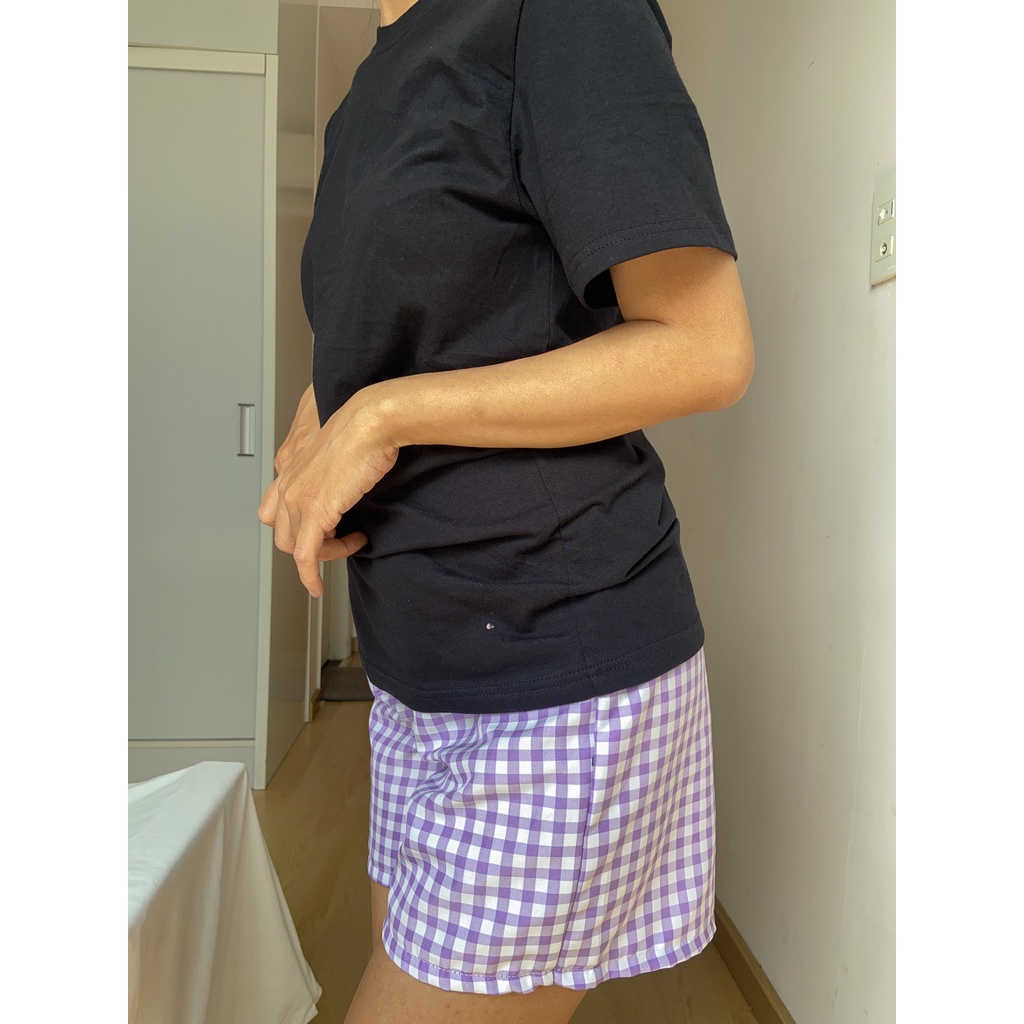 Quần đùi short caro tím vải ford dày dạn dễ thương form rộng thoải mái đi chơi, mặc ở nhà ngủ