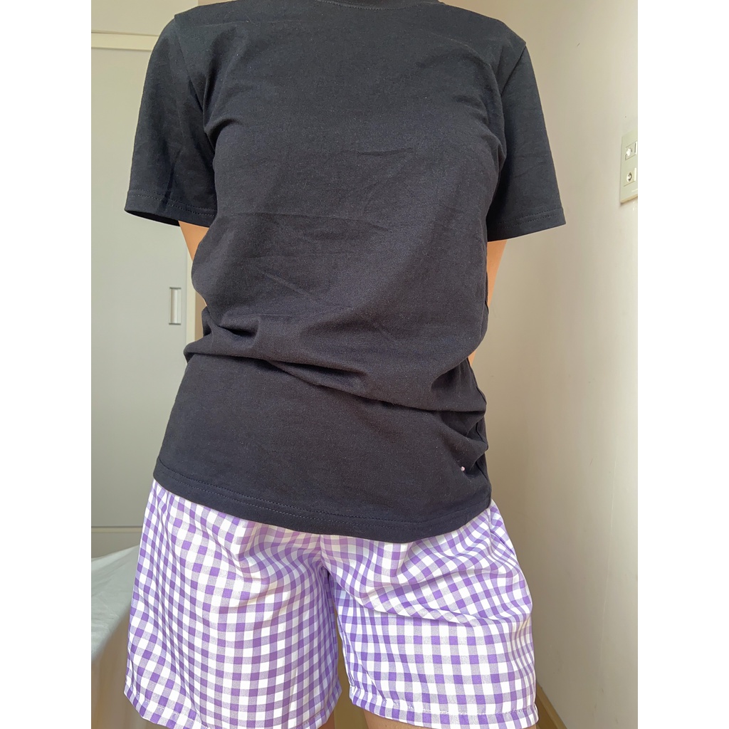 Quần đùi short caro tím vải ford dày dạn dễ thương form rộng thoải mái đi chơi, mặc ở nhà ngủ