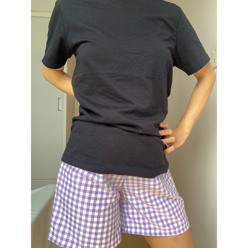 Quần đùi short caro tím vải ford dày dạn dễ thương form rộng thoải mái đi chơi, mặc ở nhà ngủ