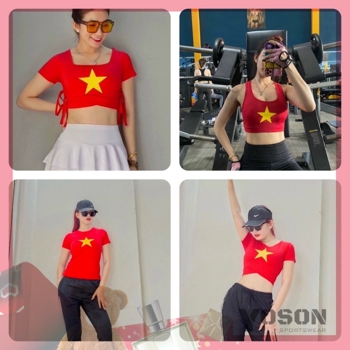 Áo Thể Thao Nữ Áo Cờ Đỏ Sao Vàng Việt Nam Thun Lạnh Cao Cấp - Tập Gym Yoga Aerobic Cầu Lông