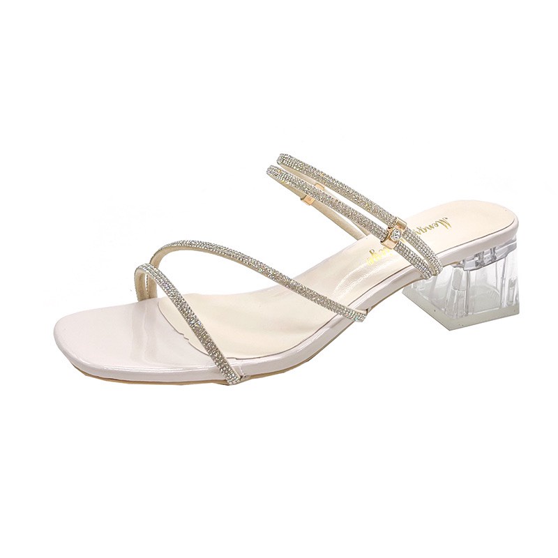 Sandal gót vuông, guốc cao gót 5p đính đá - Mã H40