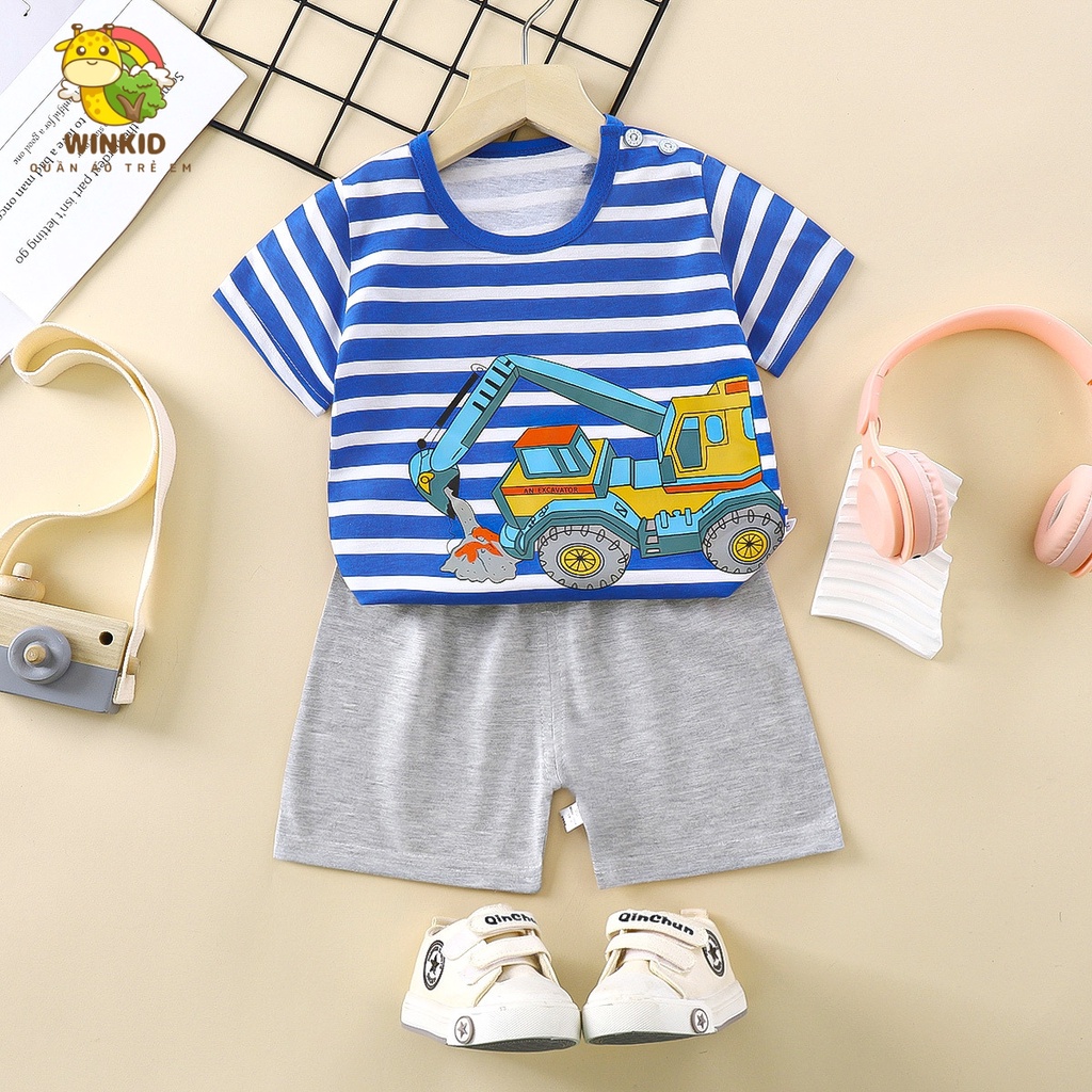 Bộ cộc tay bé trai WINKID, đồ bộ bé trai chất cotton thoáng mát - WK030