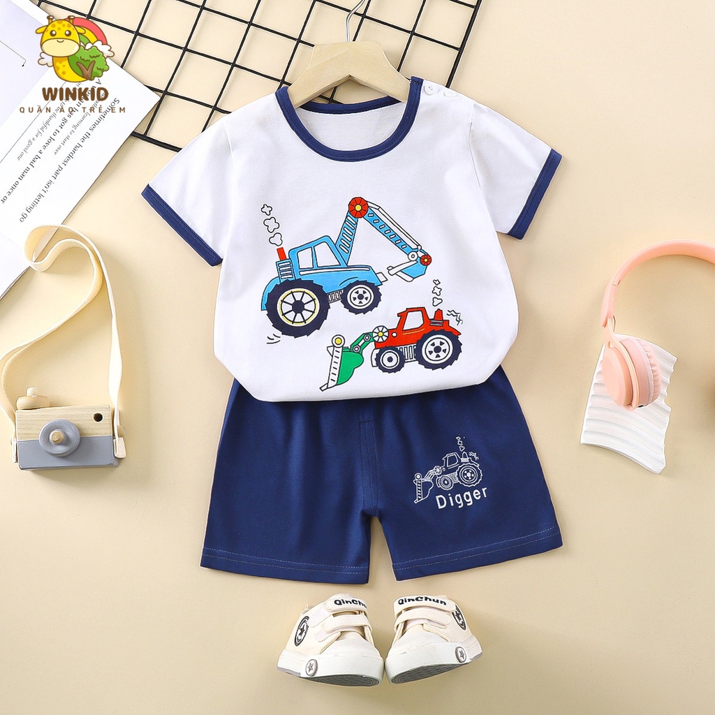 Bộ cộc tay bé trai WINKID, đồ bộ bé trai chất cotton thoáng mát - WK030