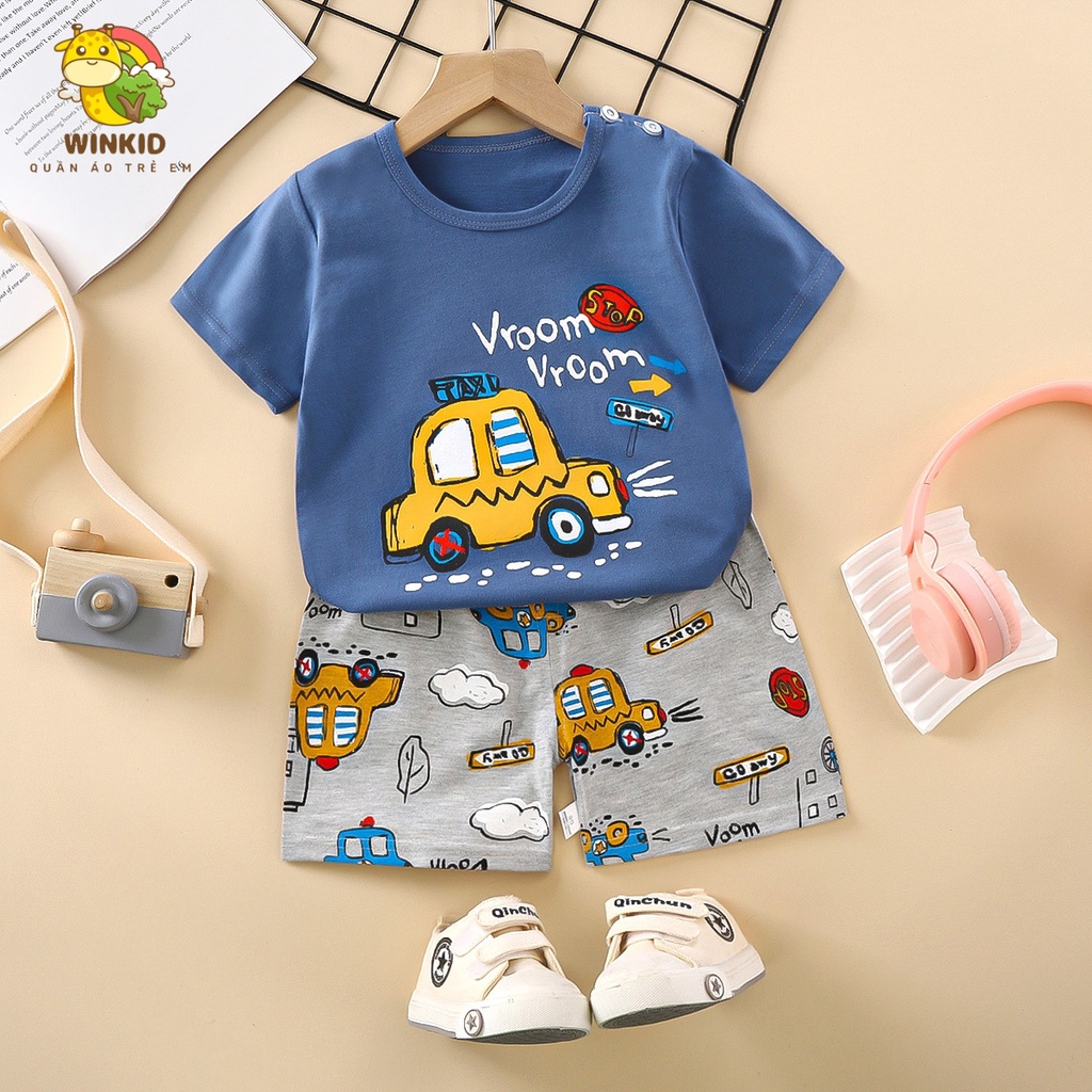 Bộ cộc tay bé trai WINKID, đồ bộ bé trai chất cotton thoáng mát - WK030