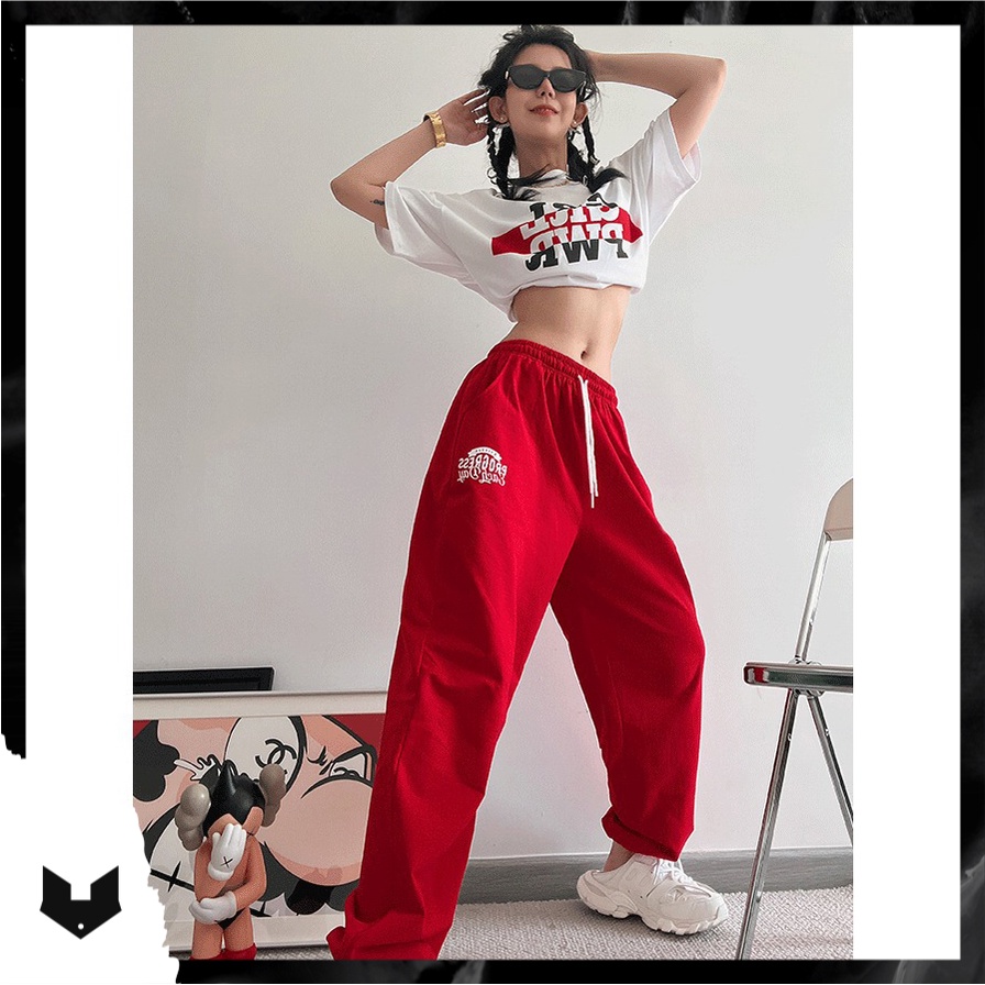 Quần jogger suông ống rộng in chữ 2 mặt unisex nam nữ cá tính hip hop dance Hàn Quốc