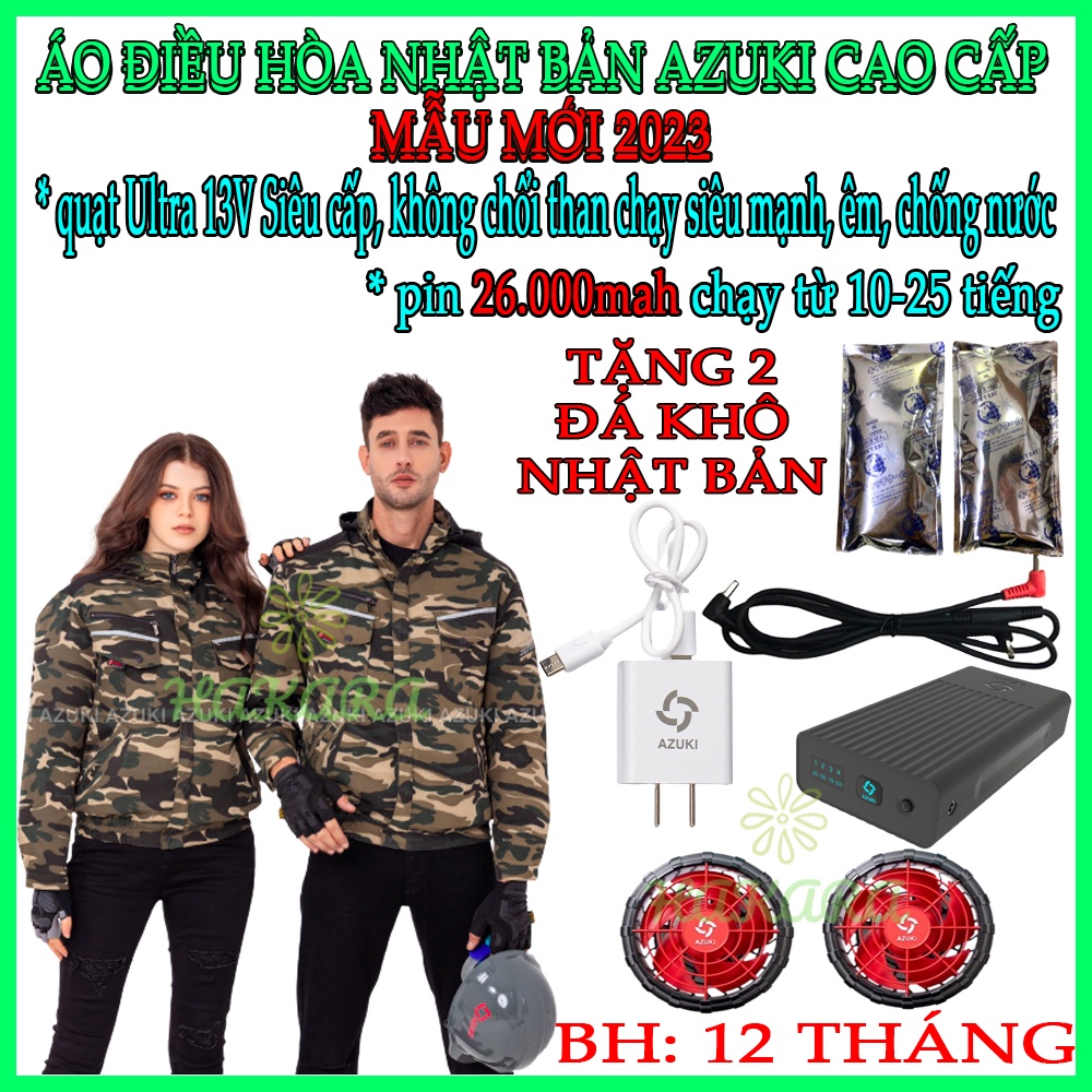 [PIN DÙNG 15-28T] Áo điều hòa Nhật Bản, Áo quạt điều hòa AZUKI Chất lượng tốt [ PIN TRÂU, QUẠT MẠNH, BH12 THÁNG] HAKARA