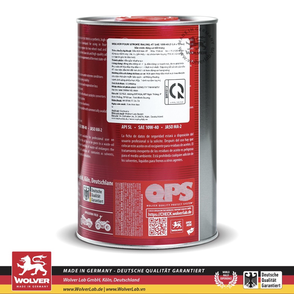 Dầu nhớt xe máy Wolver Special Racing 10W-40, cao cấp nhập khẩu chính hãng đức.