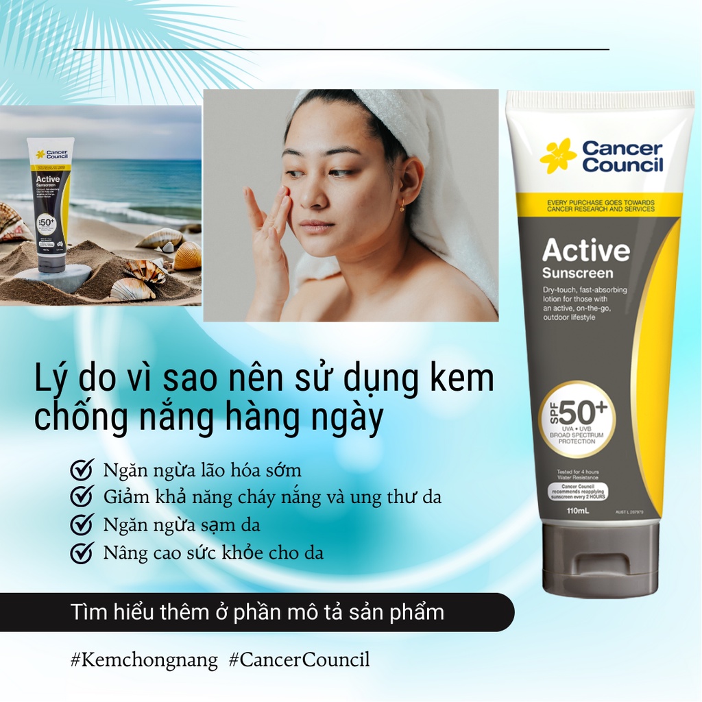 Kem Chống Nắng Cho Nam Cancer Council Active Sunscreen 110ml SPF50+, Cho Da Dầu và Người Chơi Thể Thao, NHÃN ĐEN