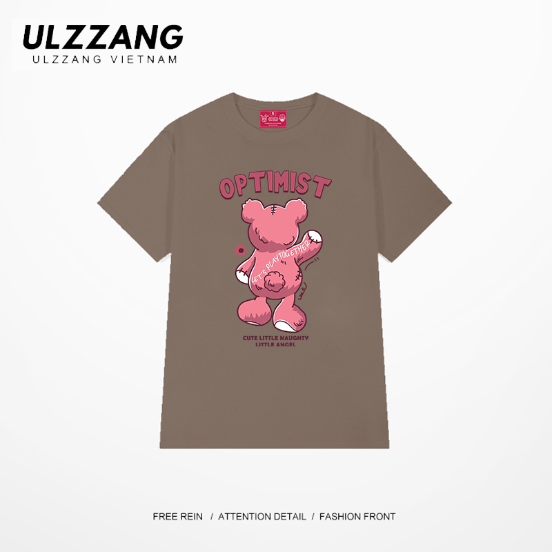 Áo thun unisex local brand ULZZ ulzzang form dáng rộng tay lỡ in hình gấu hồng