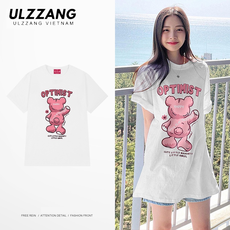 Áo thun unisex local brand ULZZ ulzzang form dáng rộng tay lỡ in hình gấu hồng