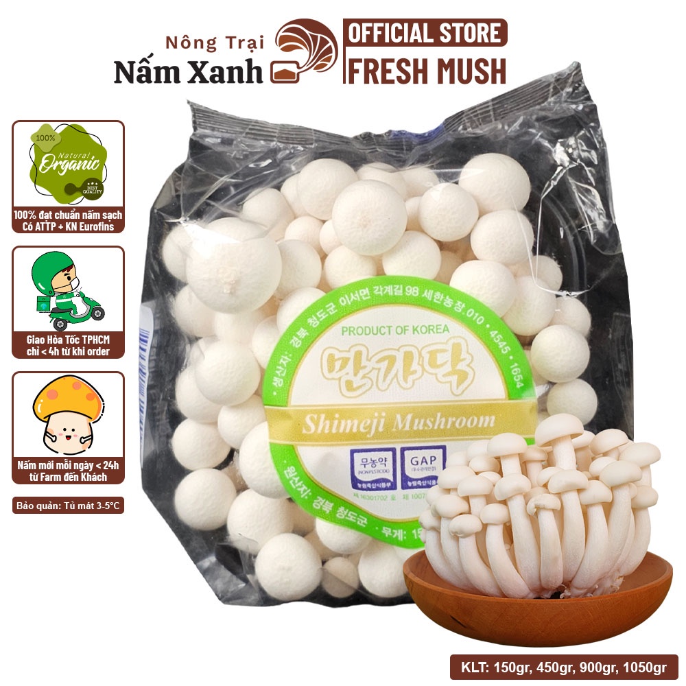 [HCM] Nấm Linh Chi Trắng Hàn Quốc Tươi Ngon (Hộp 150gr 450gr) Thanh Sạch - Nông Trại Nấm Xanh