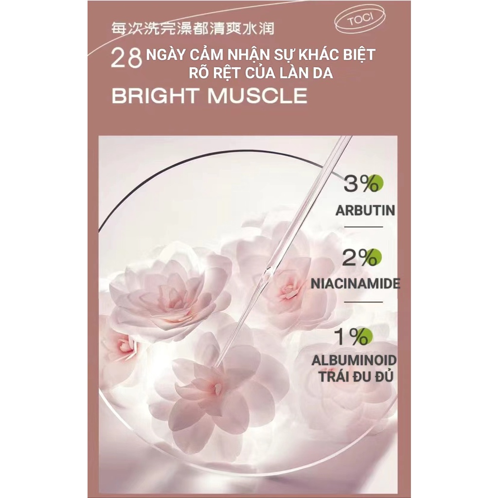 SỮA TẮM ARBUTIN NIACINAMIDE TOCI TRẮNG SÁNG DA THƠM THANH MÁT LƯU HƯƠNG CỰC LÂU CHAI 420ML NỘI ĐỊA TRUNG.