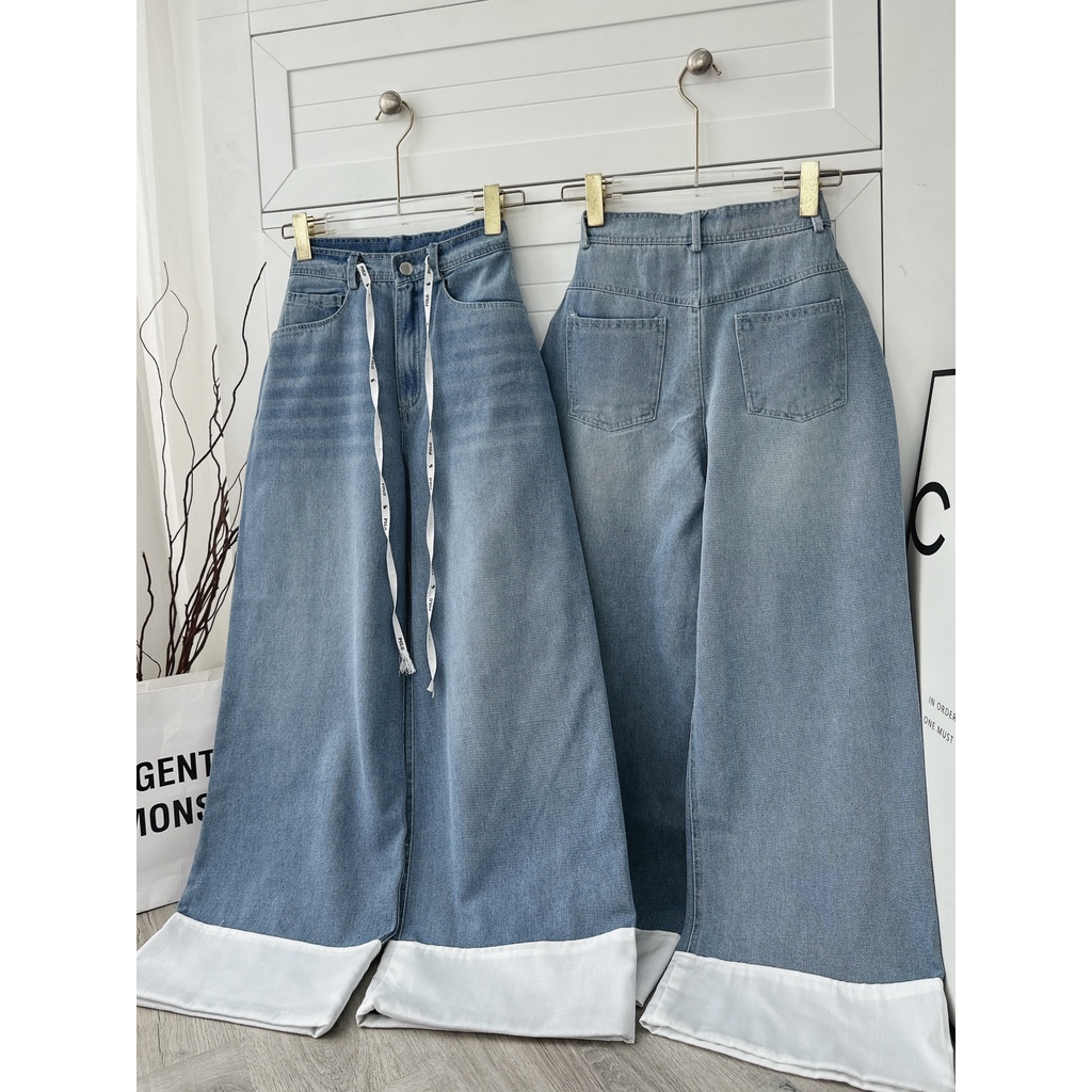 SET ÁO GÂN CỔ LỌ SÁT NÁCH TRẮNG + QUẦN SUÔNG JEAN SẮN GẤU (TH)