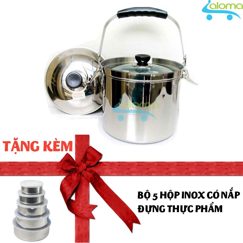 (Ủ nóng 70 độ trong 5 tiếng) Nồi ủ nhiệt chân không đế gang hơn 6L - Tặng bộ 5 hộp inox