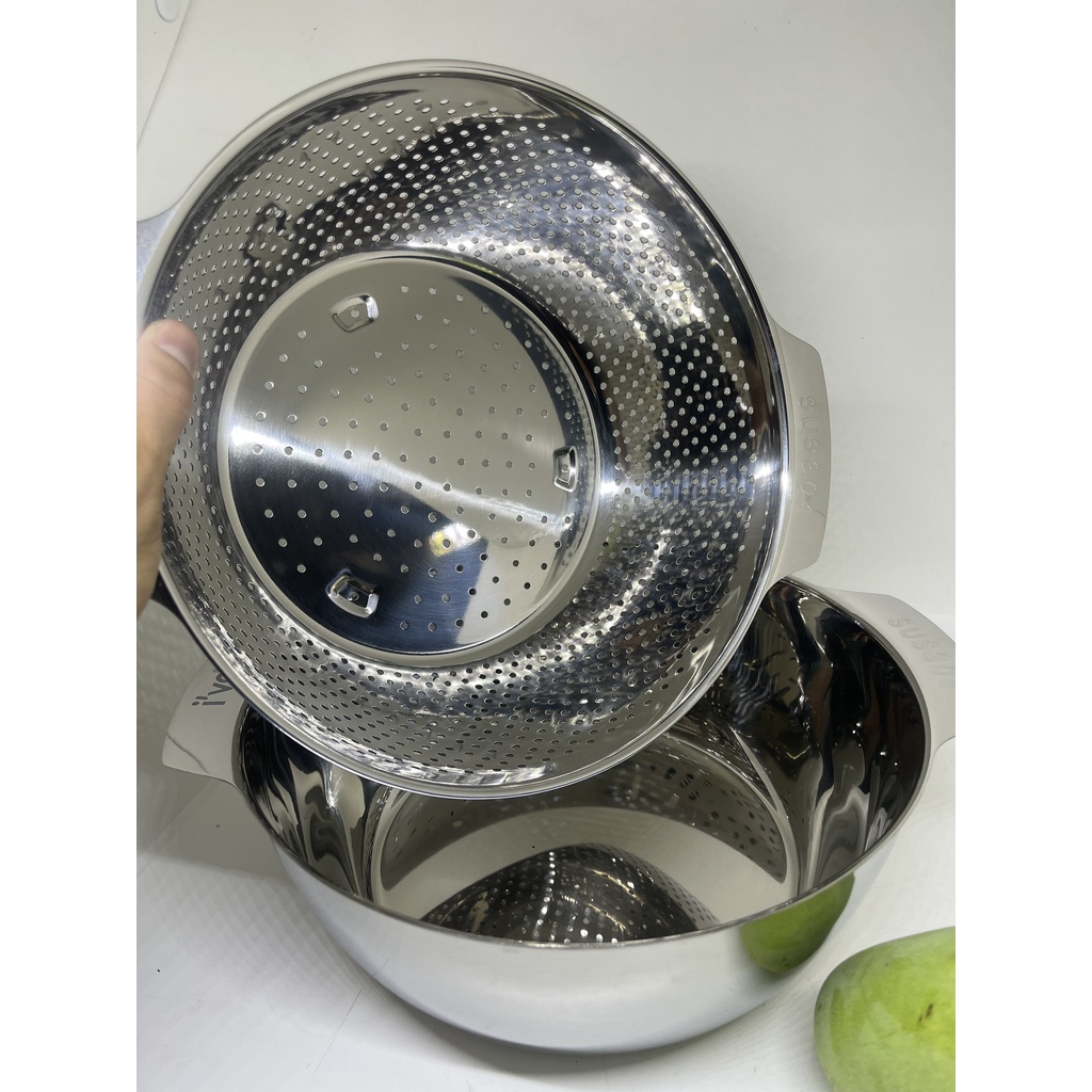 Bộ thau rổ inox 304 I've cao cấp của Đức 22 24 & 26cm bóng sáng 2 mặt sang trọng cực chất