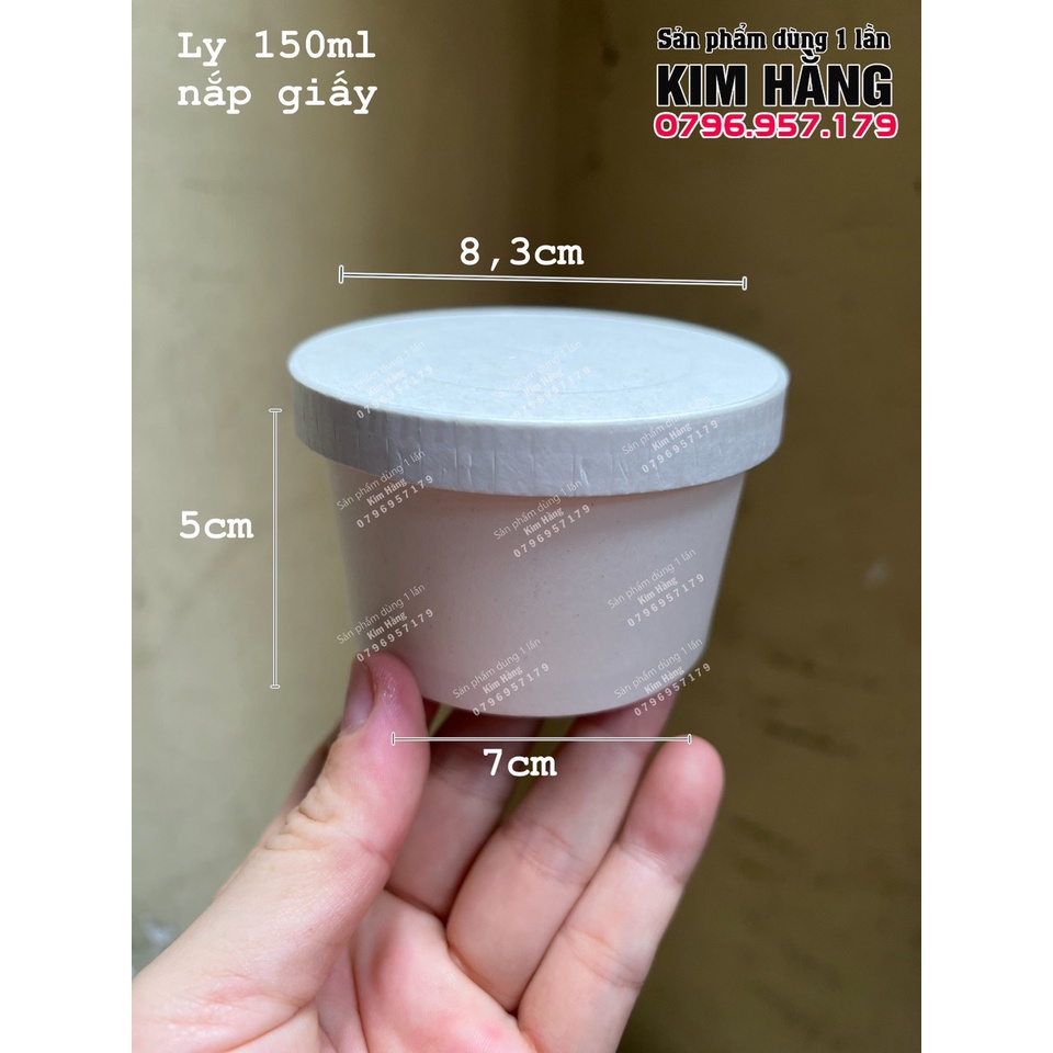 Set 100 ly giấy 150ml nắp giấy đựng kem , đựng bông lan trứng muối , đựng mousse - tiramisu, đựng sup,...