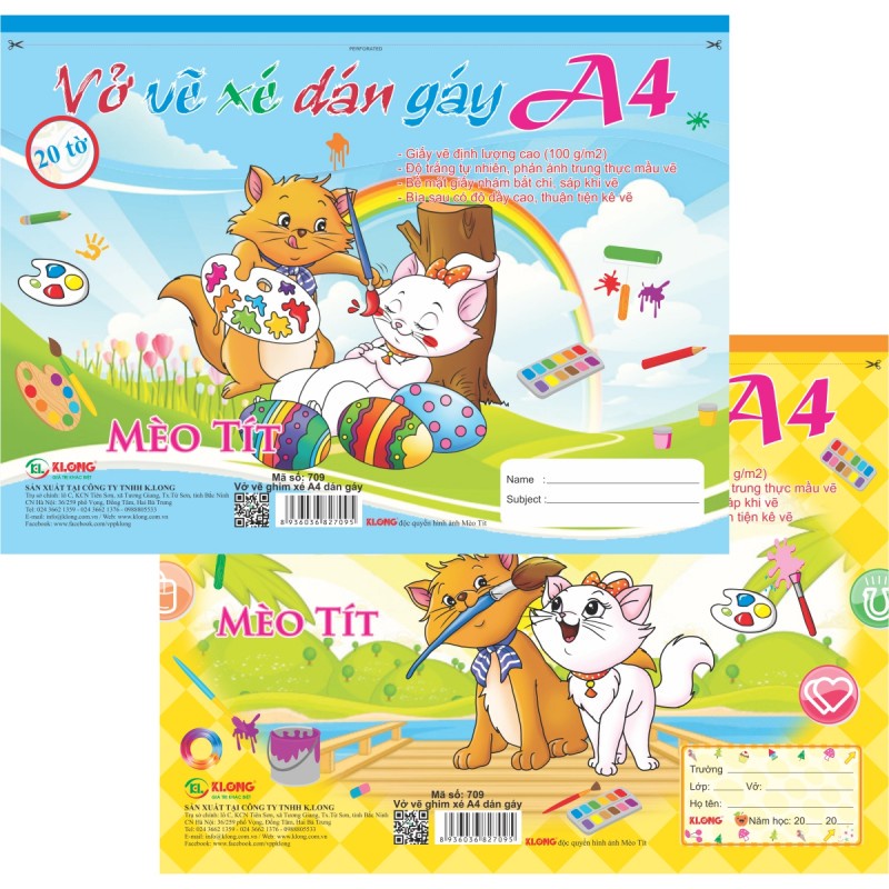 Vở vẽ dán gáy xé A4 20 tờ KLONG 709 chính hãng dành cho học sinh cấp 1