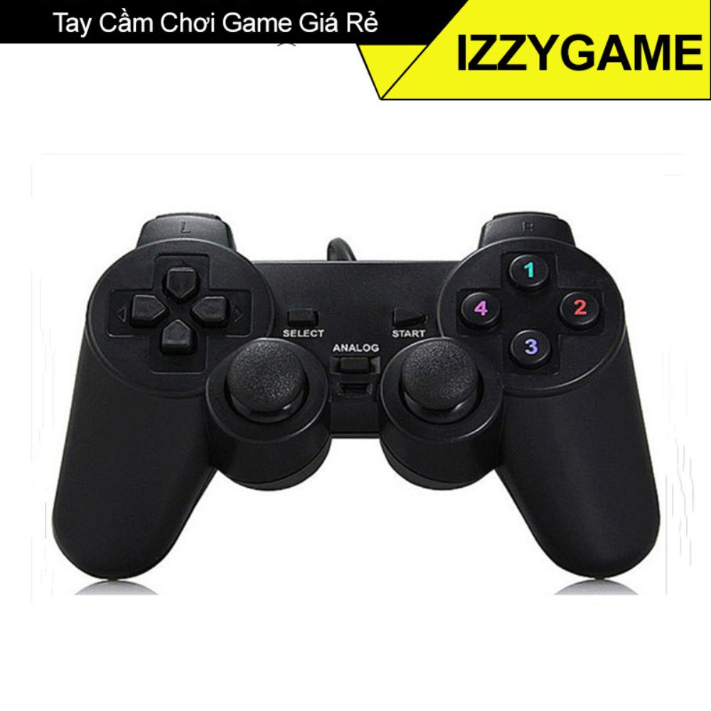 Tay cầm chơi game giá rẻ cho PC/Laptop, PS2, PS3 cổng USB đen có gạt Analog và có rung | IZZYGAME
