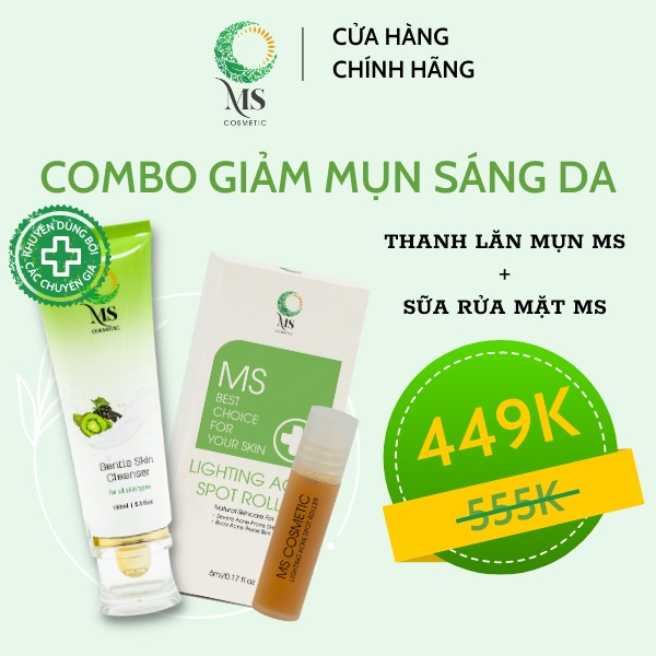 Thanh lăn mụn MS giảm mụn mờ vết thâm 5ml + Sữa rửa mặt MS kiểm soát nhờn mụn làm sáng da 150ml - MỸ PHẨM MS
