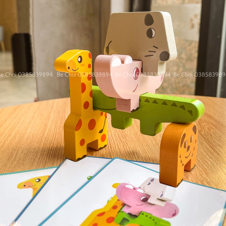 Bộ đồ chơi xếp hình khối gỗ rèn luyện vận động tinh, đồ chơi xếp thăng bằng