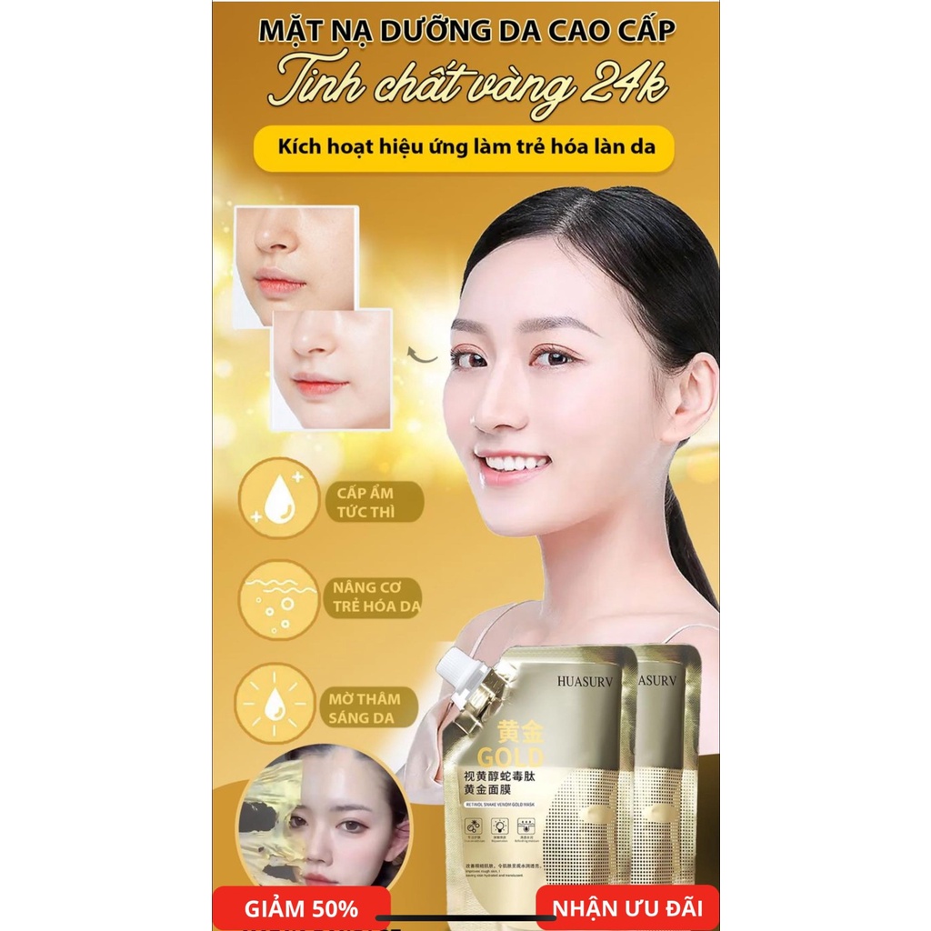 Mặt nạ lột vàng Huasurv, dưỡng trắng da, mờ thâm, giảm nám sạn, da căng bóng trẻ đẹp tn23