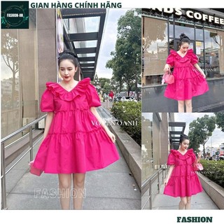 Đầm thời trang nữ mặc đi chơi cổ bèo - Váy tiểu thư tay ngắn dáng babydol xoè màu hồng hàn quốc hot - FASHION V92