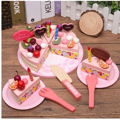 Đồ chơi gỗ - Bộ đồ chơi bánh sinh nhật KBBSN02 Tiệc bánh ngọt hồng, đồ chơi cho bé gái ngọt ngào và xinh xắn