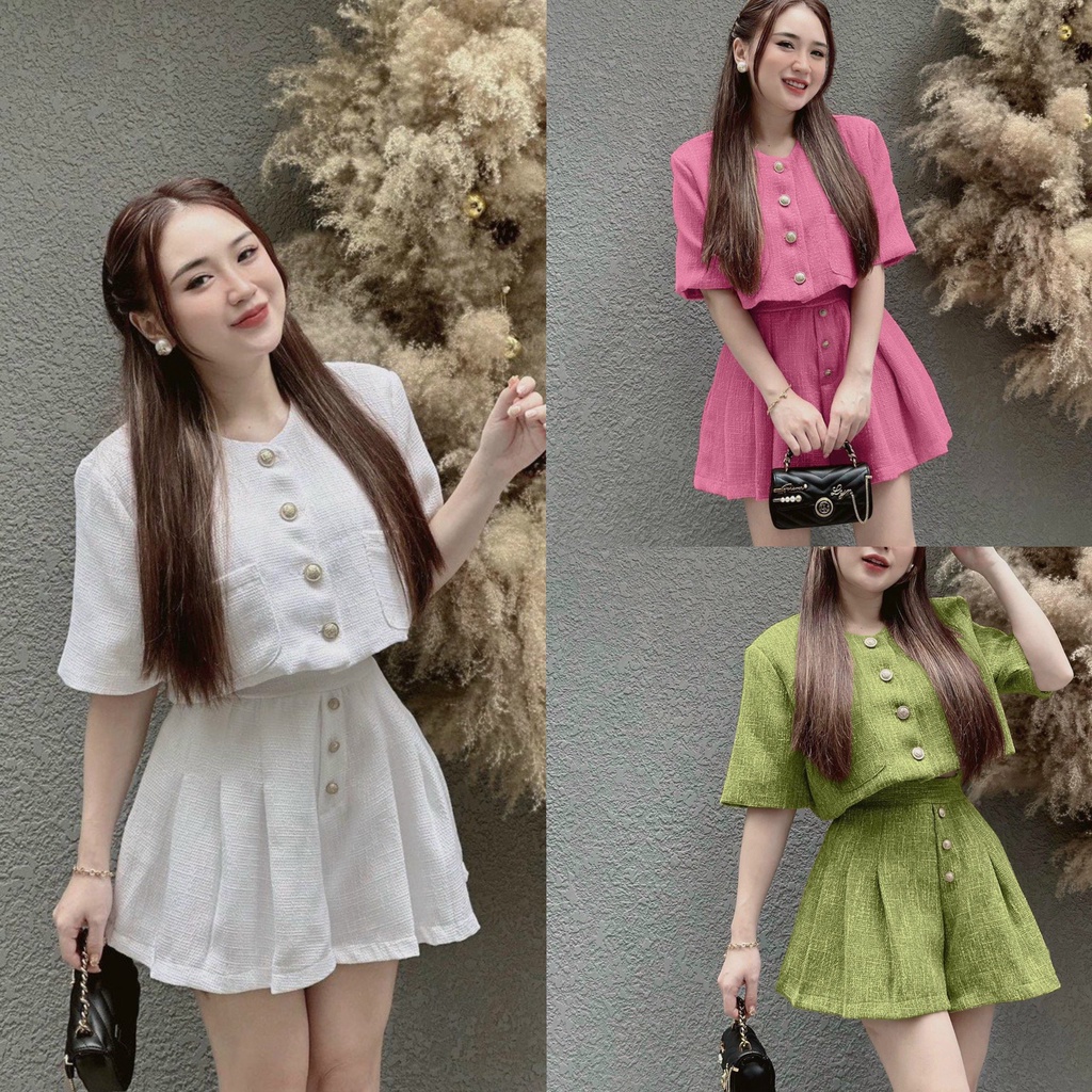 Set bộ Linen áo đính nút phối quần xếp ly ống rộng siêu xinh xắn với 5 tone màu dễ thương dành cho các nàng