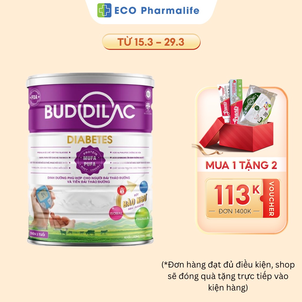 Sữa Bột BUDDILAC Diabetes Cho Người Tiểu Đường Hộp 400g/ 900g Ổn Định Đường Huyết Ngăn Ngừa Mỡ Máu
